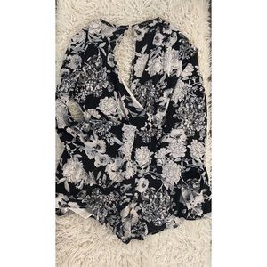 Black with white flowers, long sleeve Romper
